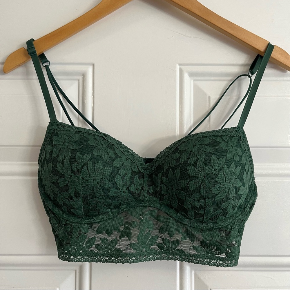PINK Victoria’s Secret Lace Underwire Push-Up Bralette Green Women’s Size Medium